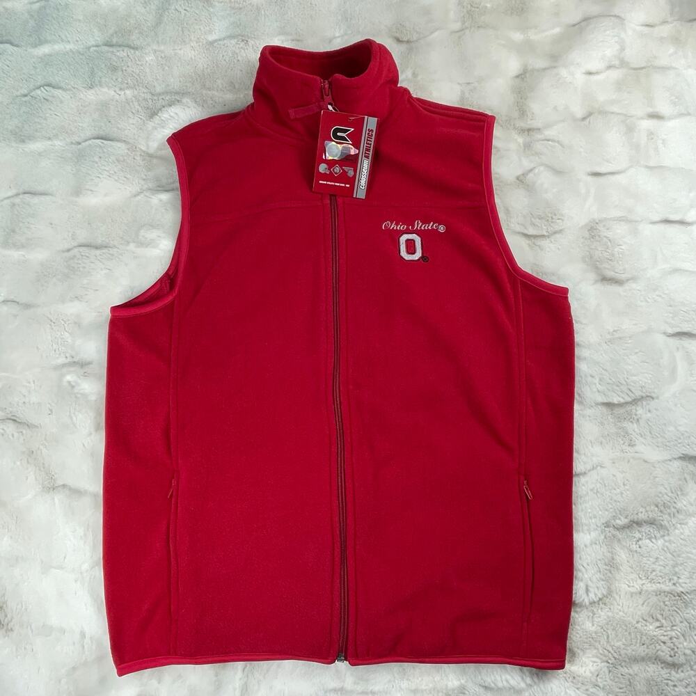 🔥NWT $70  Colosseum Ohio State University Red Fleece Full Zip Vest Size Large